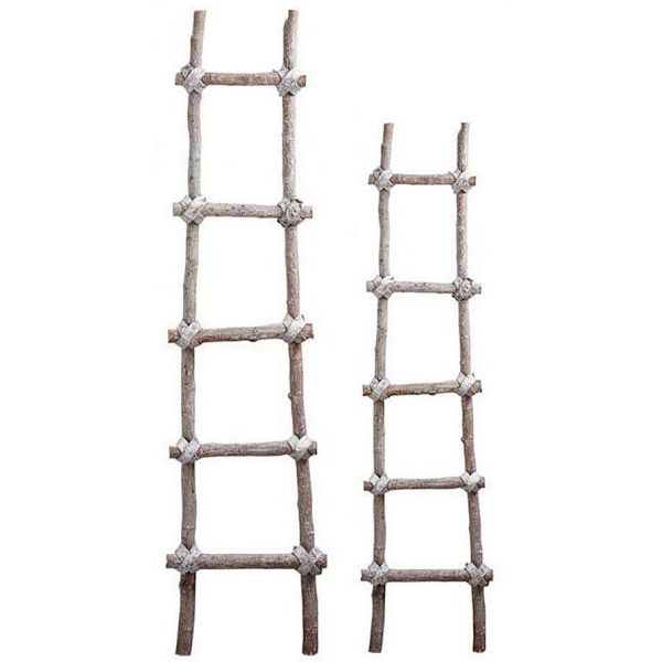 Echelle en bois patiné blanc (Lot de 2)