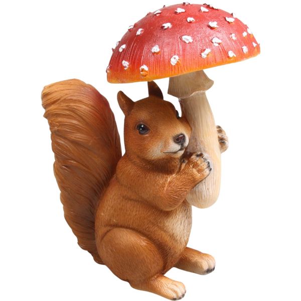 Ecureuil en résine avec champignon 15 x 11 x 21 cm