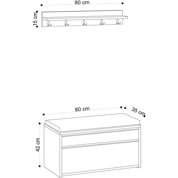 Ensemble banc meuble à chaussures avec étagère Boby - ASI-0394