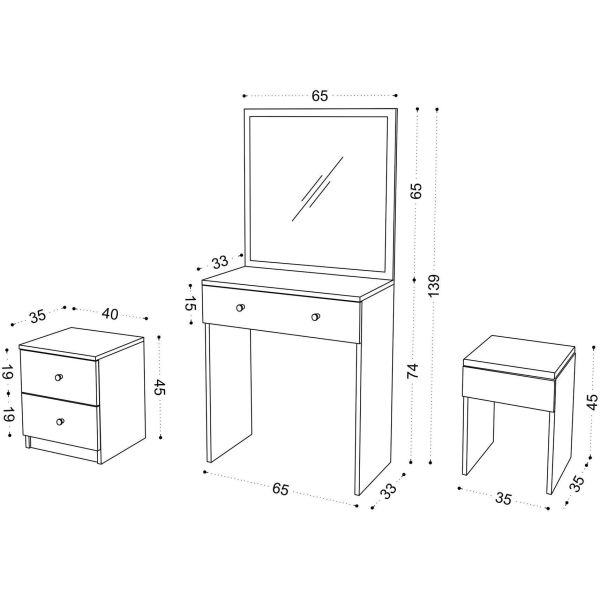 Ensemble coiffeuse tabouret et chevet Nice - ASI-0526