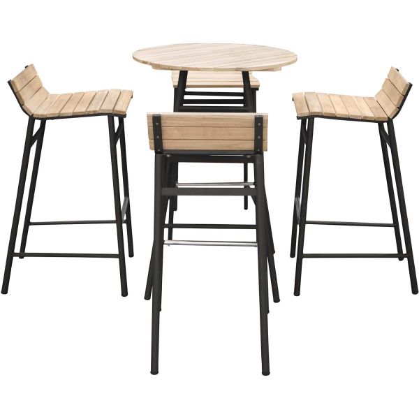 Ensemble de jardin table haute et 4 tabourets en alu et acacia Mexico - 559