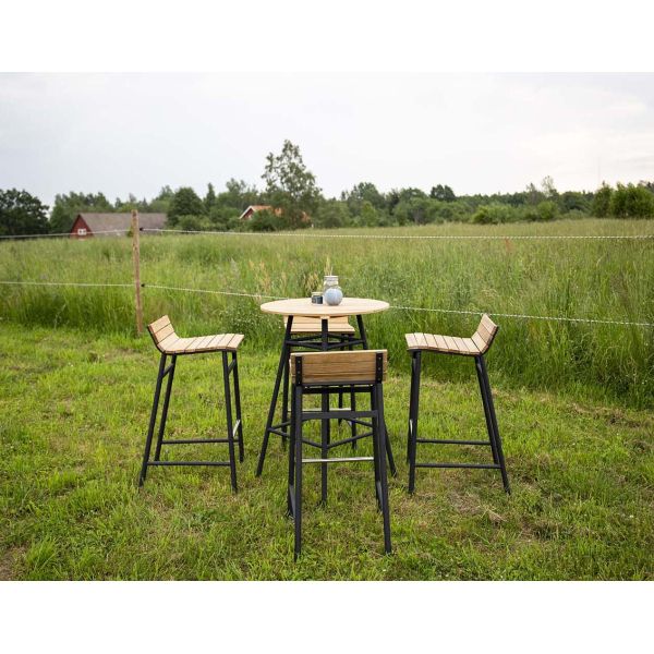 Ensemble de jardin table haute et 4 tabourets en alu et acacia Mexico - Venture Home