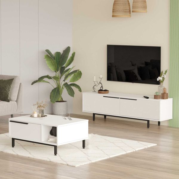 Ensemble meuble TV et table basse en aggloméré et métal Tilly - 7