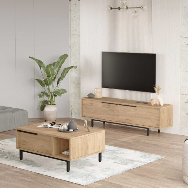 Ensemble meuble TV et table basse en aggloméré et métal Tilly - 7