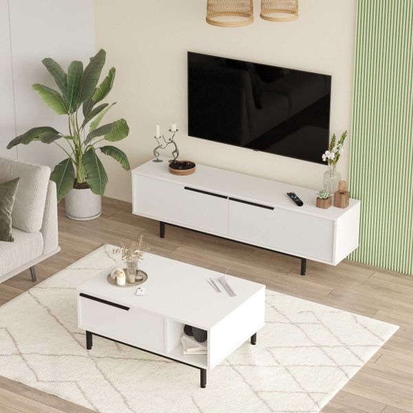 Ensemble meuble TV et table basse en aggloméré et métal Tilly