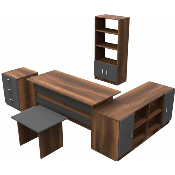 Ensemble meubles de bureau en aggloméré effet noyer Office