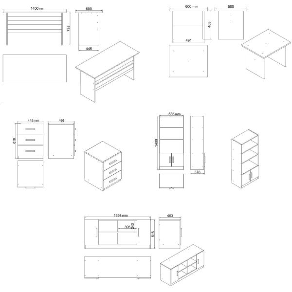 Ensemble meubles de bureau en aggloméré effet noyer Office - ASI-0457