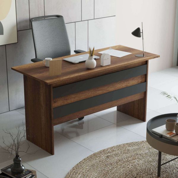 Ensemble meubles de bureau en aggloméré effet noyer Office - HANAH HOME