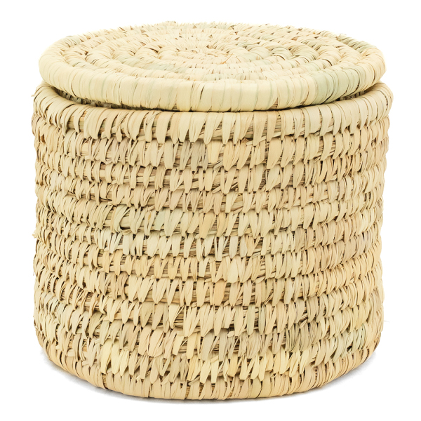 Ensemble panier à linge en jonc naturel avec couvercle et corbeilles assorties - 6