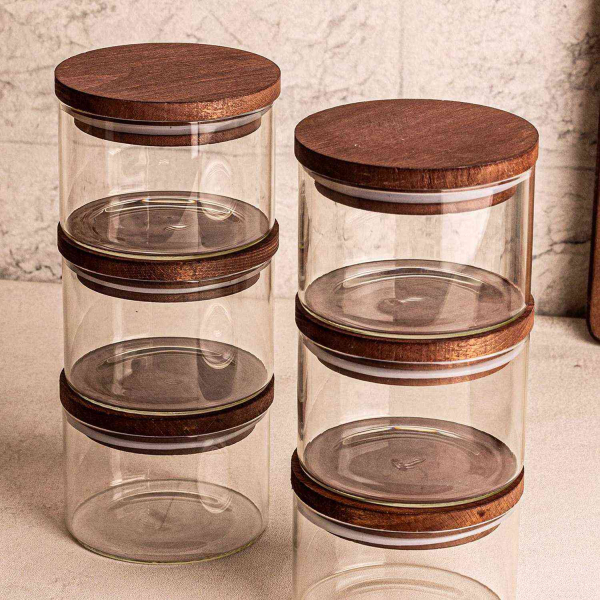 Ensemble pots en verre avec couvercle bois - ASI-2452