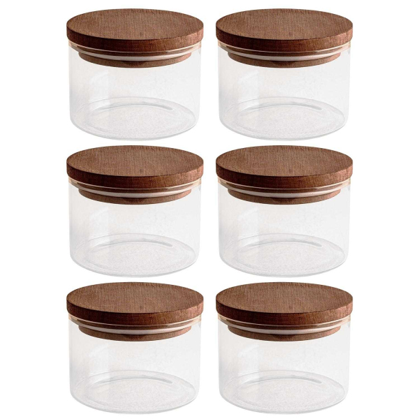 Ensemble pots en verre avec couvercle bois