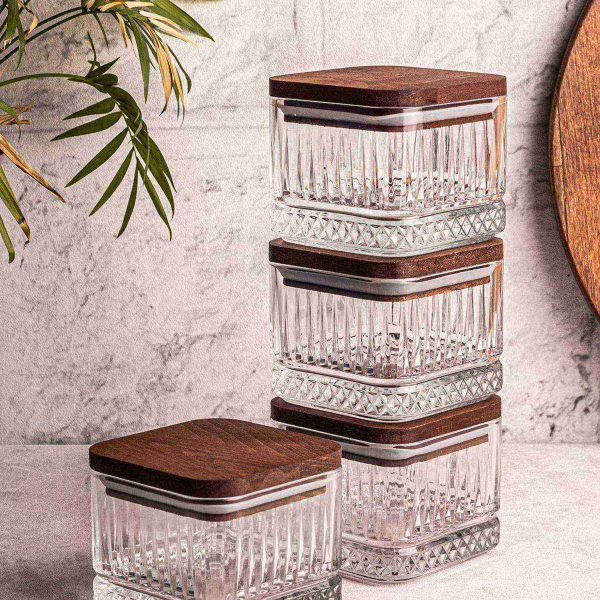 Ensemble pots en verre avec couvercle bois - 39,90