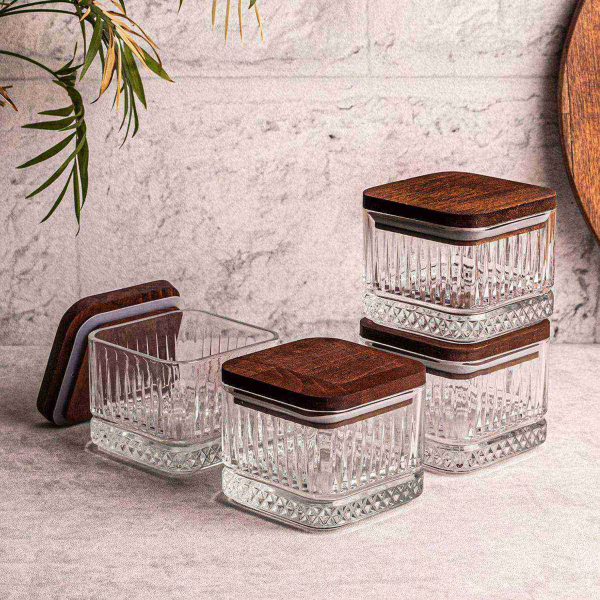 Ensemble pots en verre avec couvercle bois - HANAH HOME