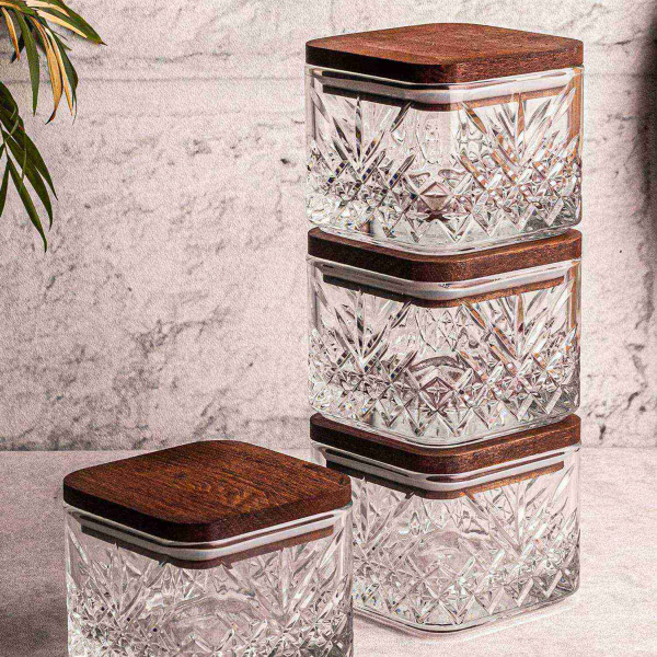 Ensemble pots en verre avec couvercle bois - ASI-2457