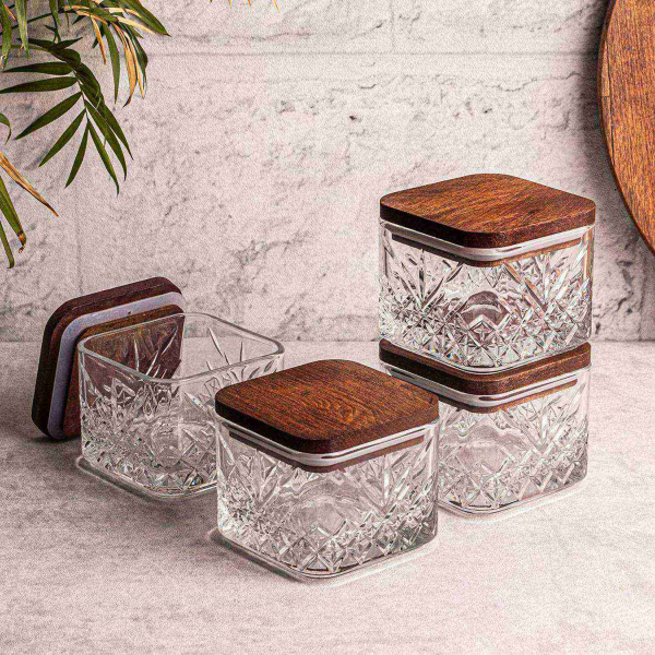 Ensemble pots en verre avec couvercle bois - 39,90