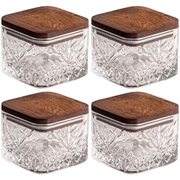 Ensemble pots en verre avec couvercle bois