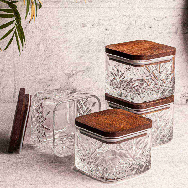 Ensemble pots en verre avec couvercle bois - HANAH HOME