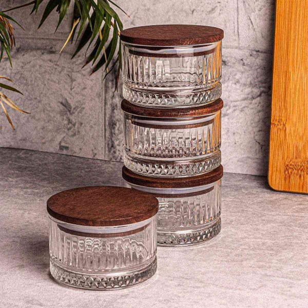 Ensemble pots en verre avec couvercle bois - HANAH HOME