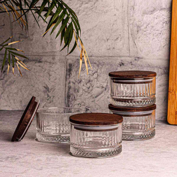 Ensemble pots en verre avec couvercle bois - 39,90