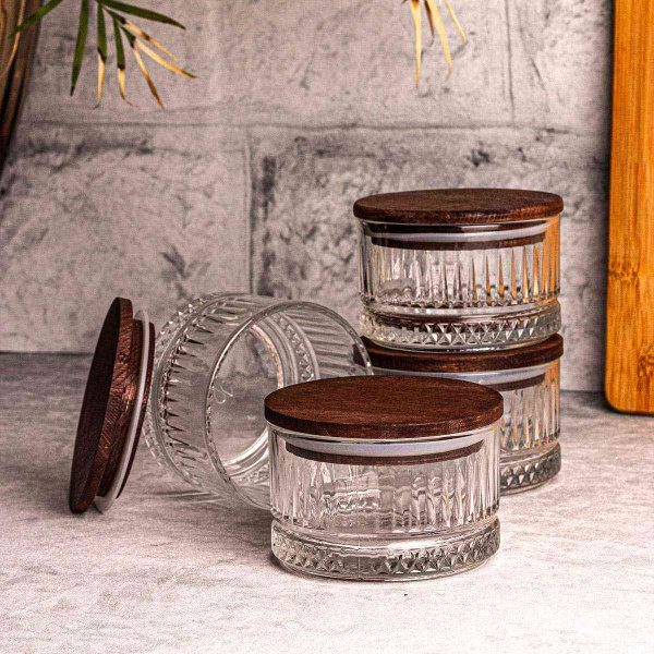 Ensemble pots en verre avec couvercle bois - 5
