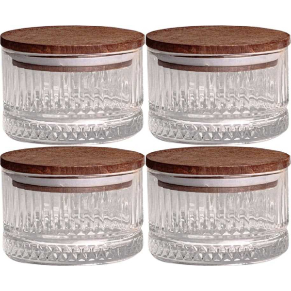 Ensemble pots en verre avec couvercle bois