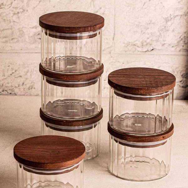Ensemble pots en verre avec couvercle bois - HANAH HOME