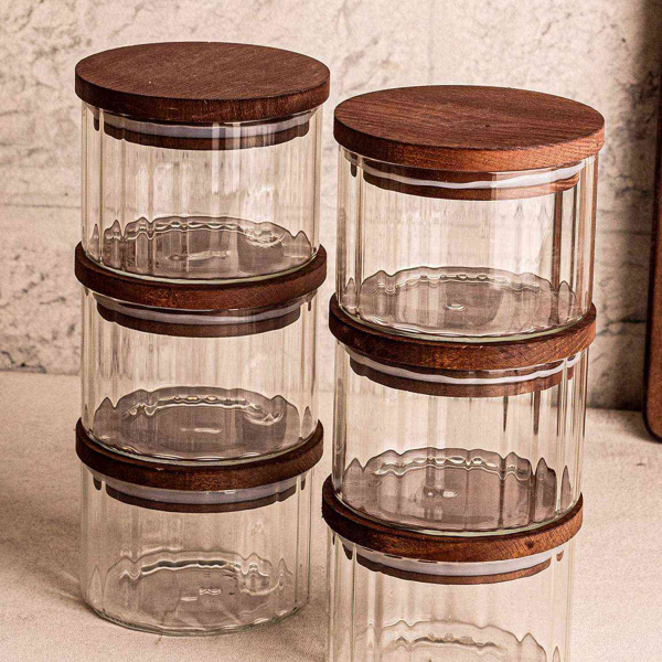 Ensemble pots en verre avec couvercle bois - ASI-2453