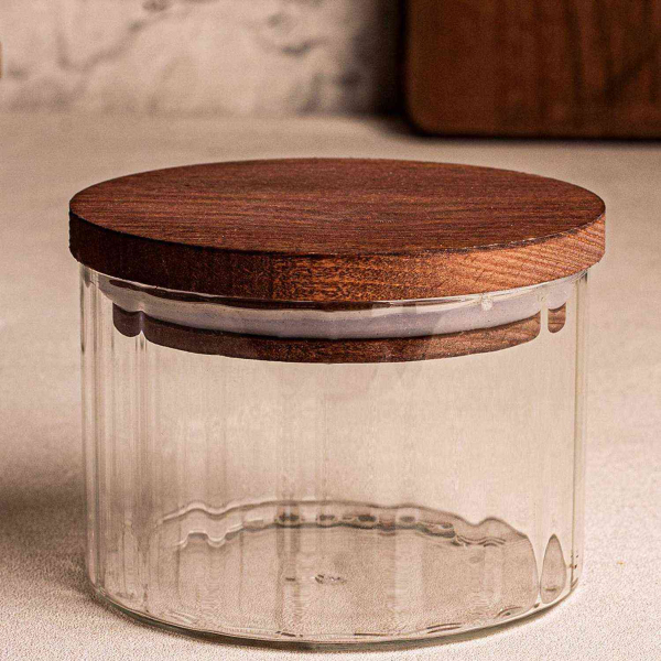Ensemble pots en verre avec couvercle bois - 5