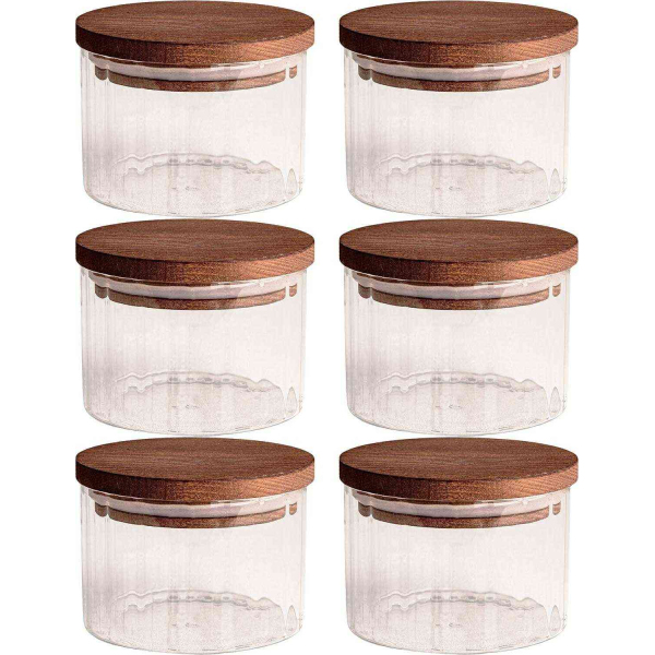 Ensemble pots en verre avec couvercle bois