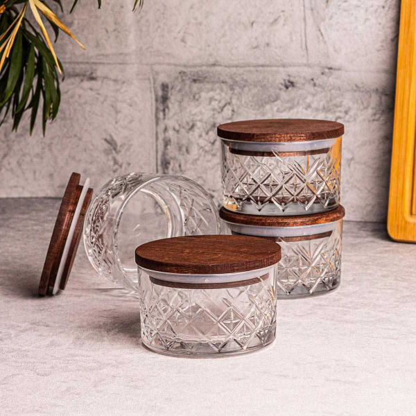 Ensemble pots en verre avec couvercle bois - ASI-2456