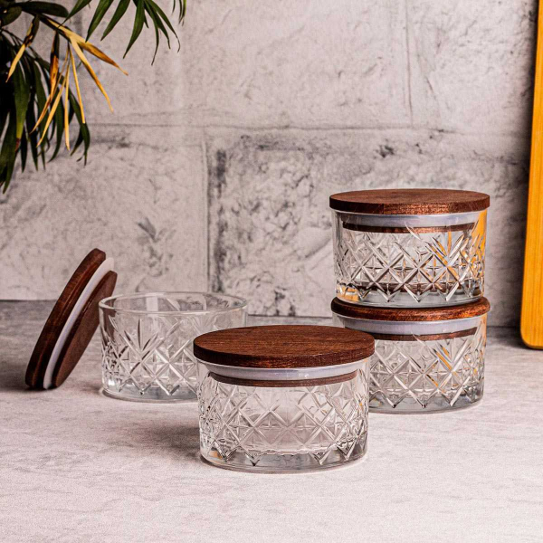 Ensemble pots en verre avec couvercle bois - 39,90
