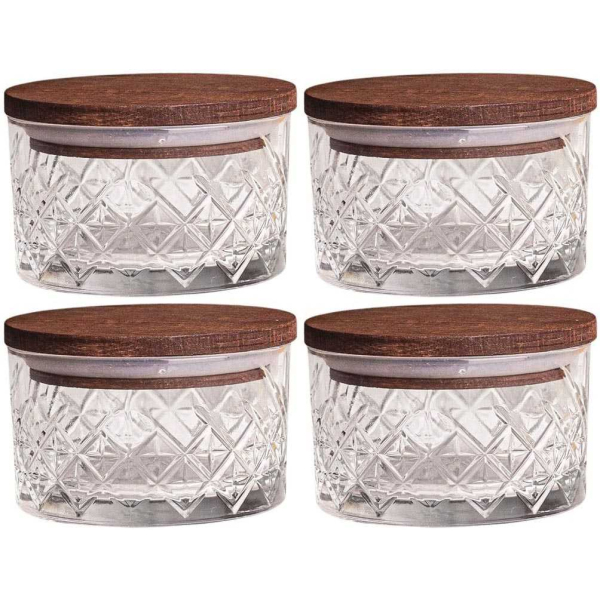 Ensemble pots en verre avec couvercle bois