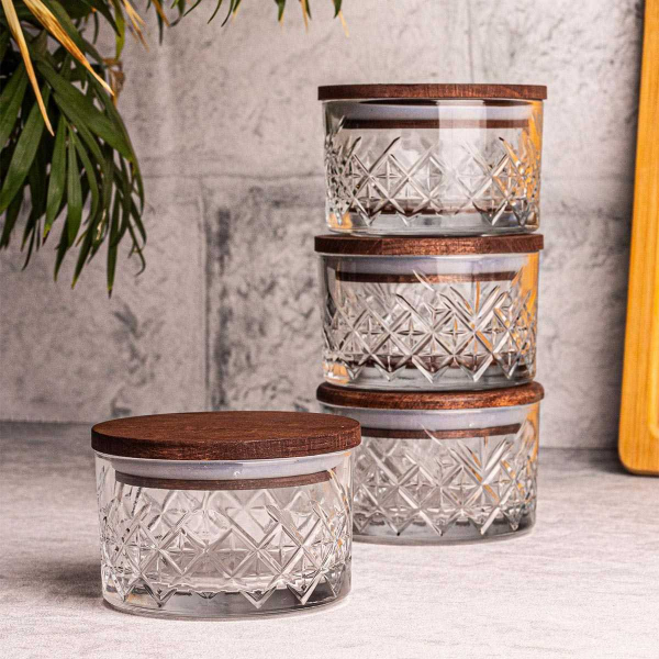 Ensemble pots en verre avec couvercle bois - HANAH HOME