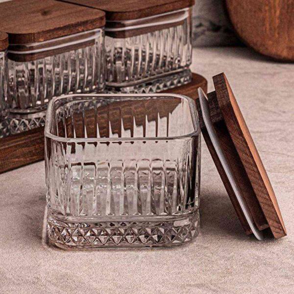 Ensemble pots en verre avec couvercle et plateau bois - 44,90