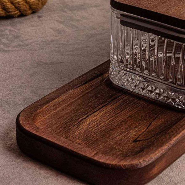 Ensemble pots en verre avec couvercle et plateau bois - 6