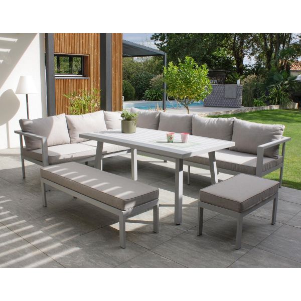 Ensemble repas de jardin 9 places en aluminium Antalya