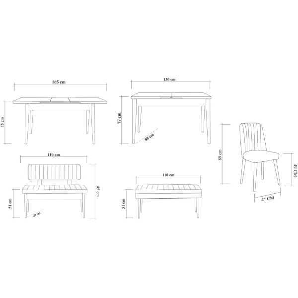Ensemble repas table chaises et banc Vina - ASI-0392