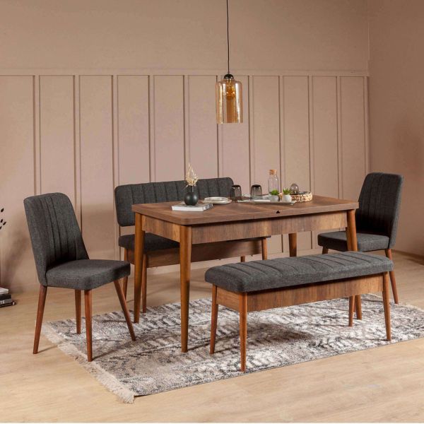 Ensemble repas table chaises et banc Vina - HANAH HOME