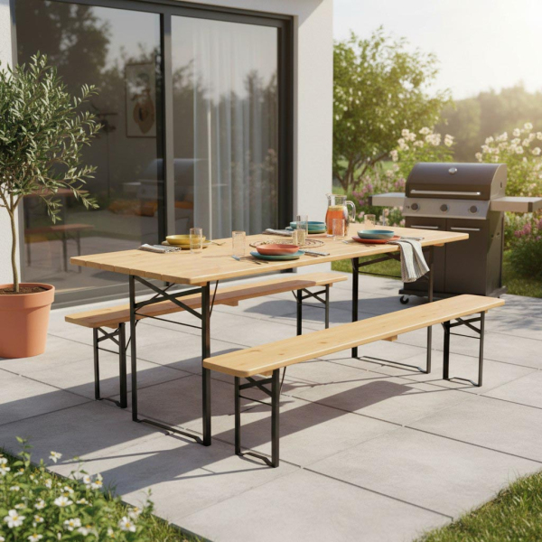 Ensemble table et banc de jardin Brasseur - 