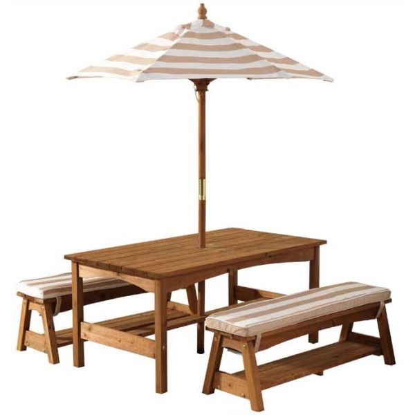 Ensemble table et bancs d'extérieur avec parasol enfant