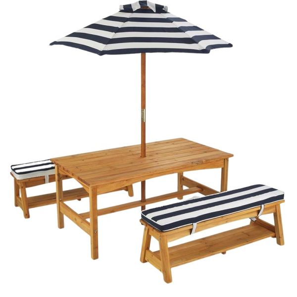 Ensemble table et bancs d'extérieur avec parasol enfant