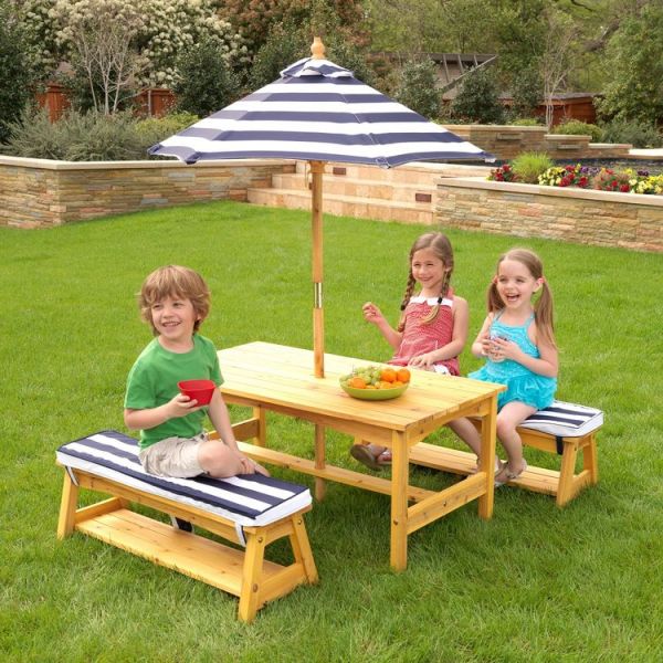 Ensemble table et bancs d'extérieur avec parasol enfant - KIDKRAFT