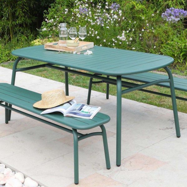 Ensemble table et 2 bancs de jardin en aluminium Oscar