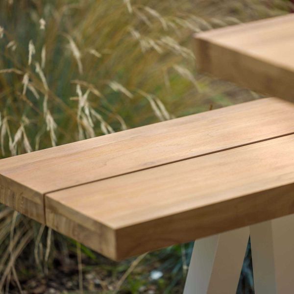 Ensemble table et bancs de jardin en aluminium et teck recyclé - 2499