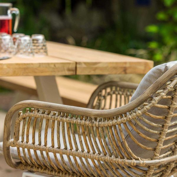 Ensemble table et bancs de jardin en aluminium et teck recyclé - 6