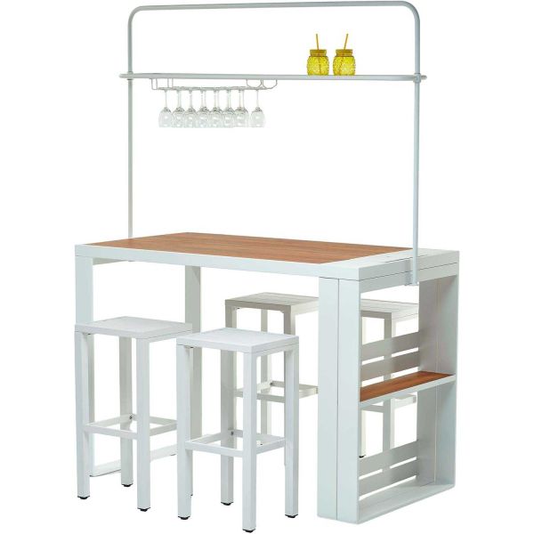 Ensemble table de bar mange-debout avec 4 tabourets empilables - 