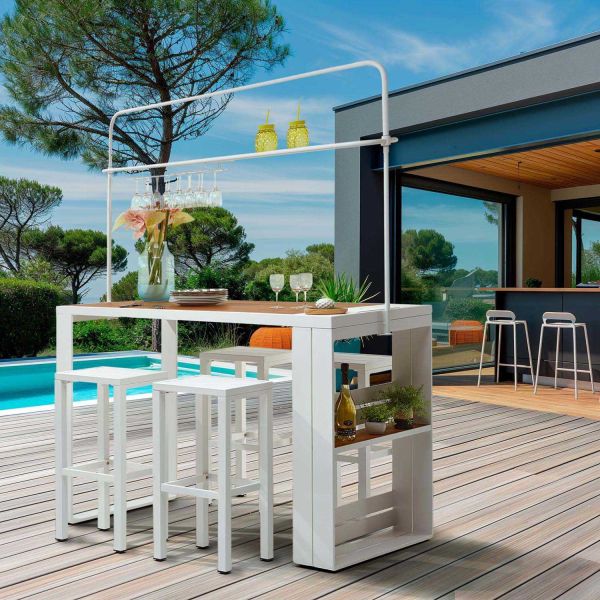 Ensemble table de bar mange-debout avec 4 tabourets empilables