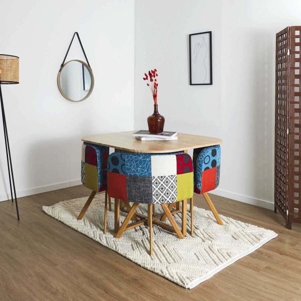 Ensemble table carrée et 4 chaises encastrables Patchwork - THE HOME DECO FACTORY