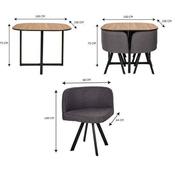 Ensemble table carrée et chaises encastrables June - CMP-4381
