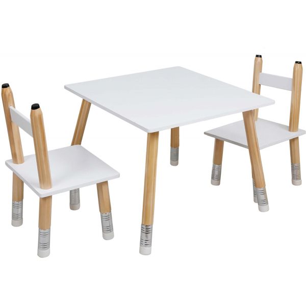 Ensemble table et 2 chaises pour enfants en bois Crayon